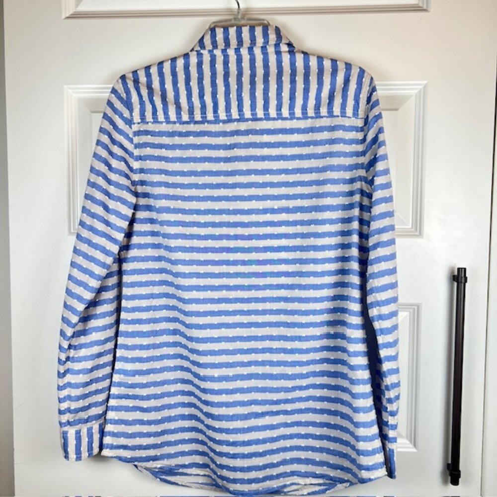 J.McLaughlin Blue White Striped Cotton Button Down Shirt Medium Classic Preppy - Picture 3 of 7